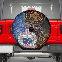 Samoa and Australia Together Spare Tire Cover Kangaroo and Tribal Hibiscus Aboriginal Pattern LT03 - Polynesian Pride