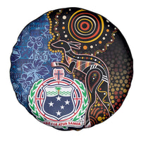 Samoa and Australia Together Spare Tire Cover Kangaroo and Tribal Hibiscus Aboriginal Pattern LT03 - Polynesian Pride