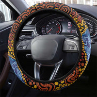 Samoa and Australia Together Steering Wheel Cover Kangaroo and Tribal Hibiscus Aboriginal Pattern LT03 - Polynesian Pride
