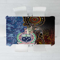Samoa and Australia Together Tablecloth Kangaroo and Tribal Hibiscus Aboriginal Pattern LT03 Blue - Polynesian Pride