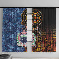 Samoa and Australia Together Window Curtain Kangaroo and Tribal Hibiscus Aboriginal Pattern LT03 With Hooks Blue - Polynesian Pride