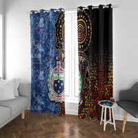 Samoa and Australia Together Window Curtain Kangaroo and Tribal Hibiscus Aboriginal Pattern LT03 With Grommets Blue - Polynesian Pride
