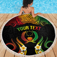 Personalised Pohnpei Independence Day Beach Blanket Polynesian Tattoo and Plumeria Reggae Color LT03 - Polynesian Pride