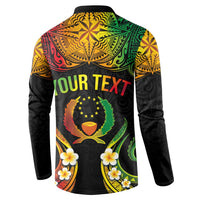 Personalised Pohnpei Independence Day Button Sweatshirt Polynesian Tattoo and Plumeria Reggae Color LT03 - Polynesian Pride