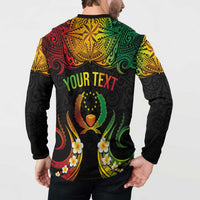Personalised Pohnpei Independence Day Button Sweatshirt Polynesian Tattoo and Plumeria Reggae Color LT03 - Polynesian Pride
