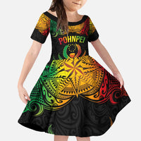 Personalised Pohnpei Independence Day Family Matching Tank Maxi Dress and Hawaiian Shirt Polynesian Tattoo and Plumeria Reggae Color LT03 Daughter's Dress Reggae - Polynesian Pride