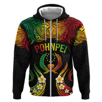 Personalised Pohnpei Independence Day Hoodie Polynesian Tattoo and Plumeria Reggae Color LT03 Zip Hoodie Reggae - Polynesian Pride