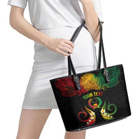 Personalised Pohnpei Independence Day Leather Tote Bag Polynesian Tattoo and Plumeria Reggae Color LT03 - Polynesian Pride