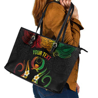 Personalised Pohnpei Independence Day Leather Tote Bag Polynesian Tattoo and Plumeria Reggae Color LT03 - Polynesian Pride