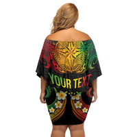 Personalised Pohnpei Independence Day Off Shoulder Short Dress Polynesian Tattoo and Plumeria Reggae Color LT03 - Polynesian Pride