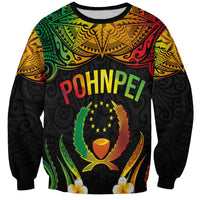 Personalised Pohnpei Independence Day Sweatshirt Polynesian Tattoo and Plumeria Reggae Color LT03 Unisex Reggae - Polynesian Pride