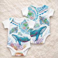 Hawaiian Turtles and Whales Baby Onesie Polynesian Tropical Tattoo Ocean Style