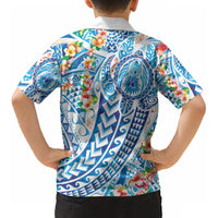 Hawaiian Turtle and Lei Kid Hawaiian Shirt Tribal Kakau and Tropical Plants Human Heart LT03 - Polynesian Pride