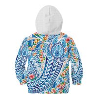 Hawaiian Turtle and Lei Kid Hoodie Tribal Kakau and Tropical Plants Human Heart LT03 - Polynesian Pride