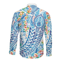 Hawaiian Turtle and Lei Long Sleeve Button Shirt Tribal Kakau and Tropical Plants Human Heart LT03 - Polynesian Pride