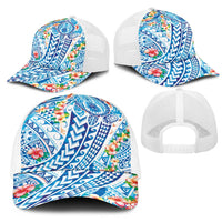 Hawaiian Turtle and Lei Mesh Trucker Cap Tribal Kakau and Tropical Plants Watercolor Style LT03 - Polynesian Pride