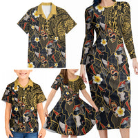 Hawaiian and Japanese Family Matching Long Sleeve Bodycon Dress and Hawaiian Shirt Polynesian Tattoo with Japanese Culture Kintsugi Style LT03 - Polynesian Pride