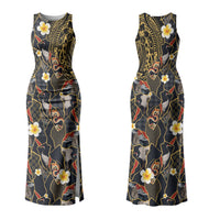 Hawaiian and Japanese Family Matching Tank Maxi Dress and Hawaiian Shirt Polynesian Tattoo with Japanese Culture Kintsugi Style LT03 Mom's Dress Multicolor - Polynesian Pride