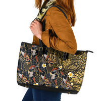 Hawaiian and Japanese Leather Tote Bag Polynesian Tattoo with Japanese Culture Kintsugi Style LT03 Multicolor - Polynesian Pride