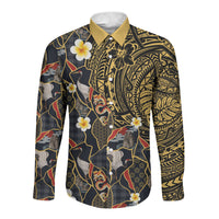 Hawaiian and Japanese Long Sleeve Button Shirt Polynesian Tattoo with Japanese Culture Kintsugi Style LT03 Unisex Multicolor - Polynesian Pride