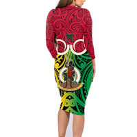 Vanuatu Family Matching Long Sleeve Bodycon Dress and Hawaiian Shirt Pig Tusk Mix Maori Pattern and Namele Leaf LT03 - Polynesian Pride