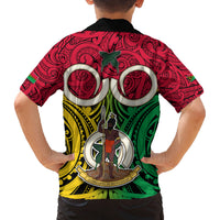 Vanuatu Family Matching Off Shoulder Short Dress and Hawaiian Shirt Pig Tusk Mix Maori Pattern and Namele Leaf LT03 - Polynesian Pride