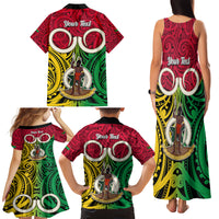 Personalised Vanuatu Family Matching Tank Maxi Dress and Hawaiian Shirt Pig Tusk Mix Maori Pattern and Namele Leaf LT03 - Polynesian Pride