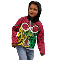 Personalised Vanuatu Kid Hoodie Pig Tusk Mix Maori Pattern and Namele Leaf LT03 - Polynesian Pride