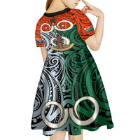 Vanuatu Penama Province Kid Short Sleeve Dress Pig Tusk Mix Maori Pattern and Namele Leaf LT03 - Polynesian Pride