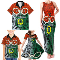 Personalised Vanuatu Penama Province Family Matching Tank Maxi Dress and Hawaiian Shirt Pig Tusk Mix Maori Pattern and Namele Leaf LT03 - Polynesian Pride