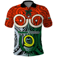 Personalised Vanuatu Penama Province Polo Shirt Pig Tusk Mix Maori Pattern and Namele Leaf LT03 Orange - Polynesian Pride
