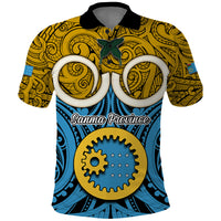 Vanuatu Sanma Province Polo Shirt Pig Tusk Mix Maori Pattern and Namele Leaf LT03 Blue - Polynesian Pride