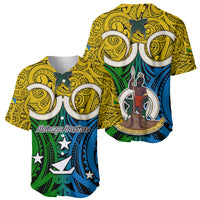 Vanuatu Malampa Province Baseball Jersey Pig Tusk Mix Maori Pattern and Namele Leaf LT03 - Polynesian Pride