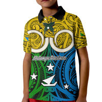 Vanuatu Malampa Province Kid Polo Shirt Pig Tusk Mix Maori Pattern and Namele Leaf LT03 Kid Yellow - Polynesian Pride