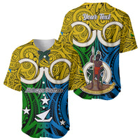 Personalised Vanuatu Malampa Province Baseball Jersey Pig Tusk Mix Maori Pattern and Namele Leaf LT03 - Polynesian Pride