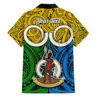 Personalised Vanuatu Malampa Province Family Matching Off Shoulder Short Dress and Hawaiian Shirt Pig Tusk Mix Maori Pattern and Namele Leaf LT03 - Polynesian Pride