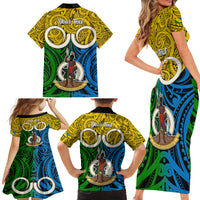 Personalised Vanuatu Malampa Province Family Matching Short Sleeve Bodycon Dress and Hawaiian Shirt Pig Tusk Mix Maori Pattern and Namele Leaf LT03 - Polynesian Pride