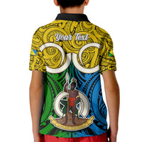 Personalised Vanuatu Malampa Province Kid Polo Shirt Pig Tusk Mix Maori Pattern and Namele Leaf LT03 - Polynesian Pride