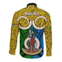 Personalised Vanuatu Malampa Province Long Sleeve Button Shirt Pig Tusk Mix Maori Pattern and Namele Leaf LT03 - Polynesian Pride