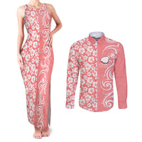 Hawaii Kauai Island Couples Matching Tank Maxi Dress and Long Sleeve Button Shirts Hibiscus Pattern Seamless Tribal Simple Pink Pastel LT03 Pink - Polynesian Pride