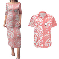 Custom Hawaii Kauai Island Couples Matching Puletasi Dress and Hawaiian Shirt Hibiscus Pattern Seamless Tribal Simple Pink Pastel LT03 Pink - Polynesian Pride