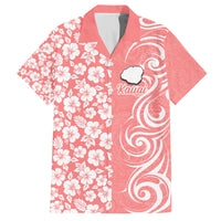 Custom Hawaii Kauai Island Family Matching Tank Maxi Dress and Hawaiian Shirt Hibiscus Pattern Seamless Tribal Simple Pink Pastel LT03 Dad's Shirt - Short Sleeve Pink - Polynesian Pride