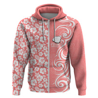 Custom Hawaii Kauai Island Hoodie Hibiscus Pattern Seamless Tribal Simple Pink Pastel LT03 Zip Hoodie Pink - Polynesian Pride