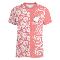 Custom Hawaii Kauai Island Women V Neck T Shirt Hibiscus Pattern Seamless Tribal Simple Pink Pastel LT03 Female Pink - Polynesian Pride
