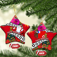 Wallis and Futuna Christmas Ceramic Ornament Santa Claus Holding Coat of Arms Polynesian Xmas Style LT03 Star Red - Polynesian Pride