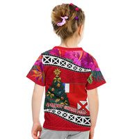 Wallis and Futuna Christmas Kid T Shirt Santa Claus Holding Coat of Arms Polynesian Xmas Style LT03 - Polynesian Pride