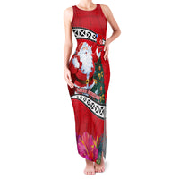 Custom Wallis and Futuna Christmas Family Matching Tank Maxi Dress and Hawaiian Shirt Santa Claus Holding Coat of Arms Polynesian Xmas Style LT03 Mom's Dress Red - Polynesian Pride