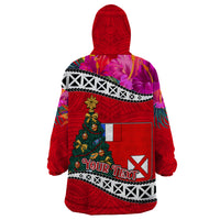 Custom Wallis and Futuna Christmas Wearable Blanket Hoodie Santa Claus Holding Coat of Arms Polynesian Xmas Style LT03 - Polynesian Pride