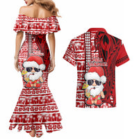 Mele Kalikimaka Hawaii Christmas Couples Matching Mermaid Dress and Hawaiian Shirt Santa Claus Kakau Tribal Mix Polynesia Tattoo LT03 - Polynesian Pride