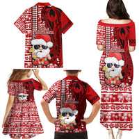 Mele Kalikimaka Hawaii Christmas Family Matching Puletasi Dress and Hawaiian Shirt Santa Claus Kakau Tribal Mix Polynesia Tattoo LT03 - Polynesian Pride